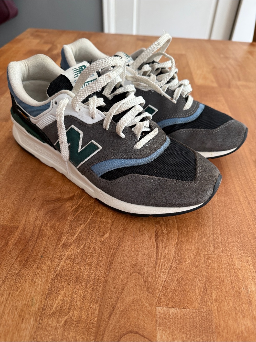 New Balance Gray, Black & Blue Suede Mesh Sneakers